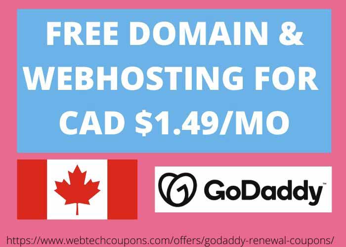 GODADDY CANADA COUPON CODE - GET FREE DOMAIN WITH WEB HOSTING AT 1.49 CAD PER MONTH