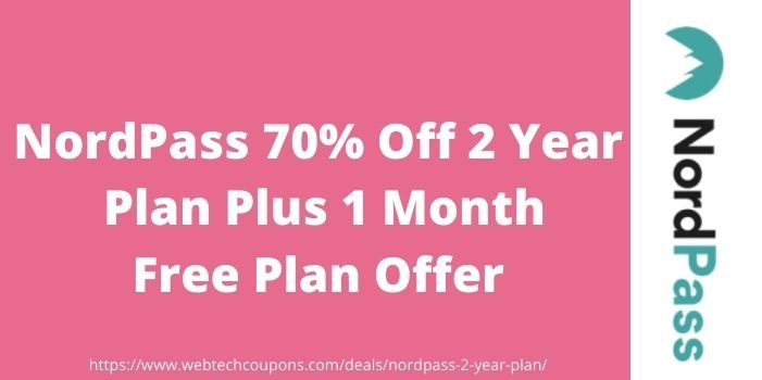 NordPass 70% Off 2 Year Plan Plus 1 Month Free Plan Offer www.couponswebdeal.com